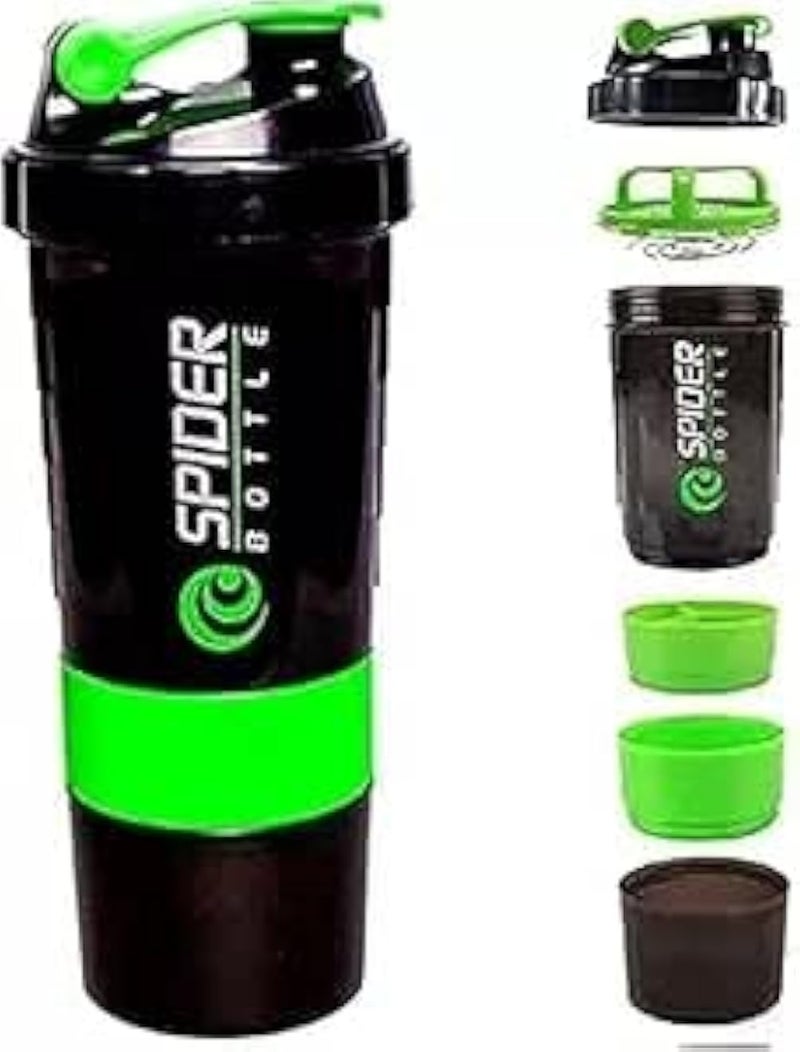 MD Stay Fit Smart Spider Shaker Bottle, Multi-Section Protein Mixer, 6 Color Options, Workout Supplements and Smoothies (Green)
